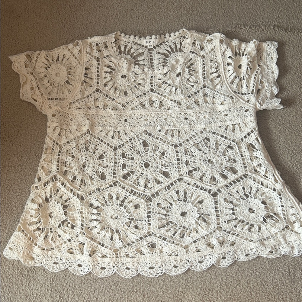 POL Crocheted Cream Lace Overlay Top